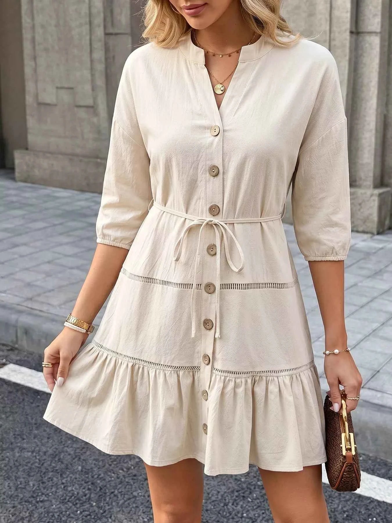 Charming Button-Front Ruffle Hem Mini Dress Secondary image
