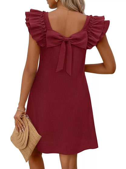 Ruffled Sleeve Square Neck Casual Dress-Casual Dresses-Splashis-Splashis