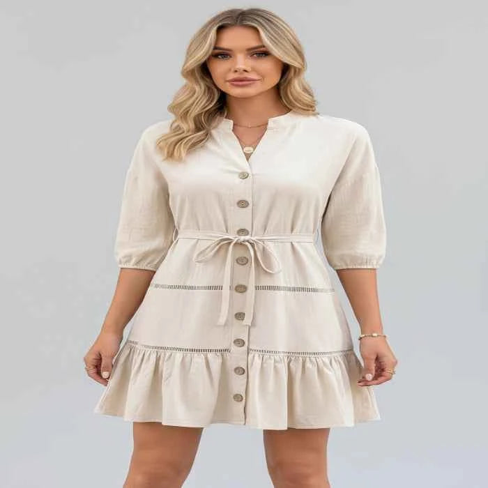Button-front ruffle hem mini dress — primary view Main image