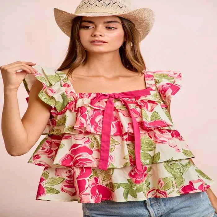 Floral print square neck top — primary view Main image