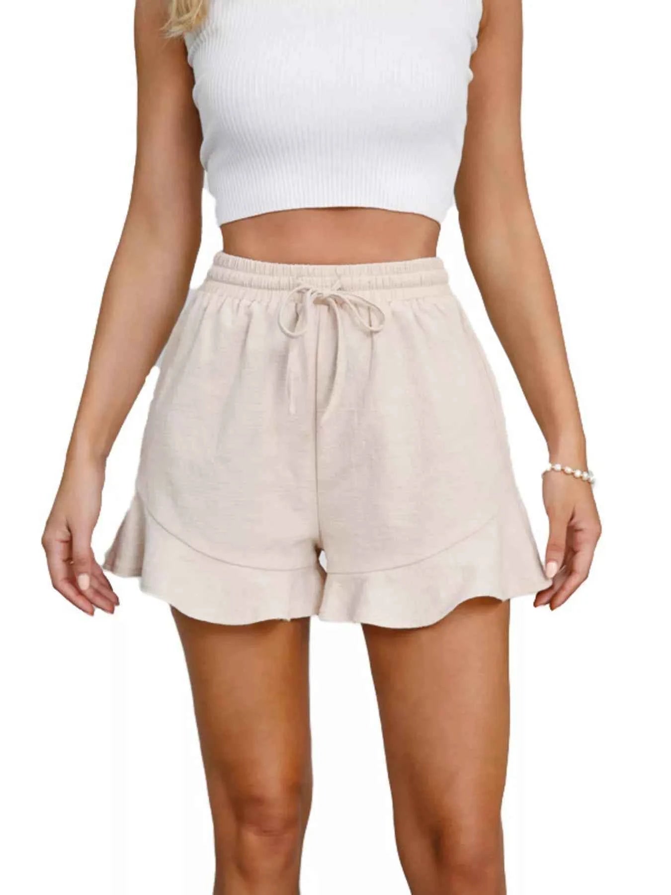 Ruffle Hem Drawstring Shorts - Splashis