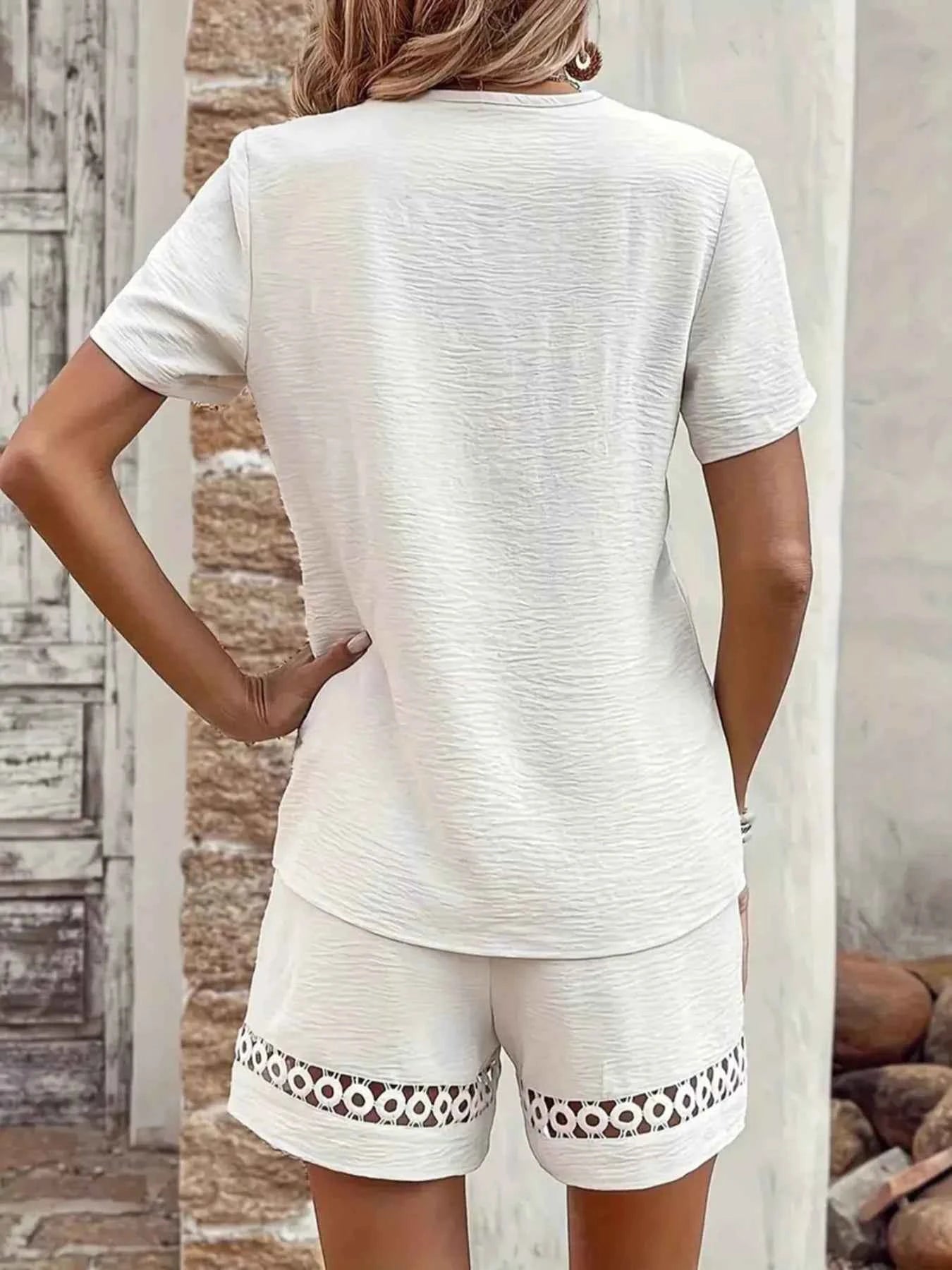 Lace Trim V-Neck Loungewear Set 副图