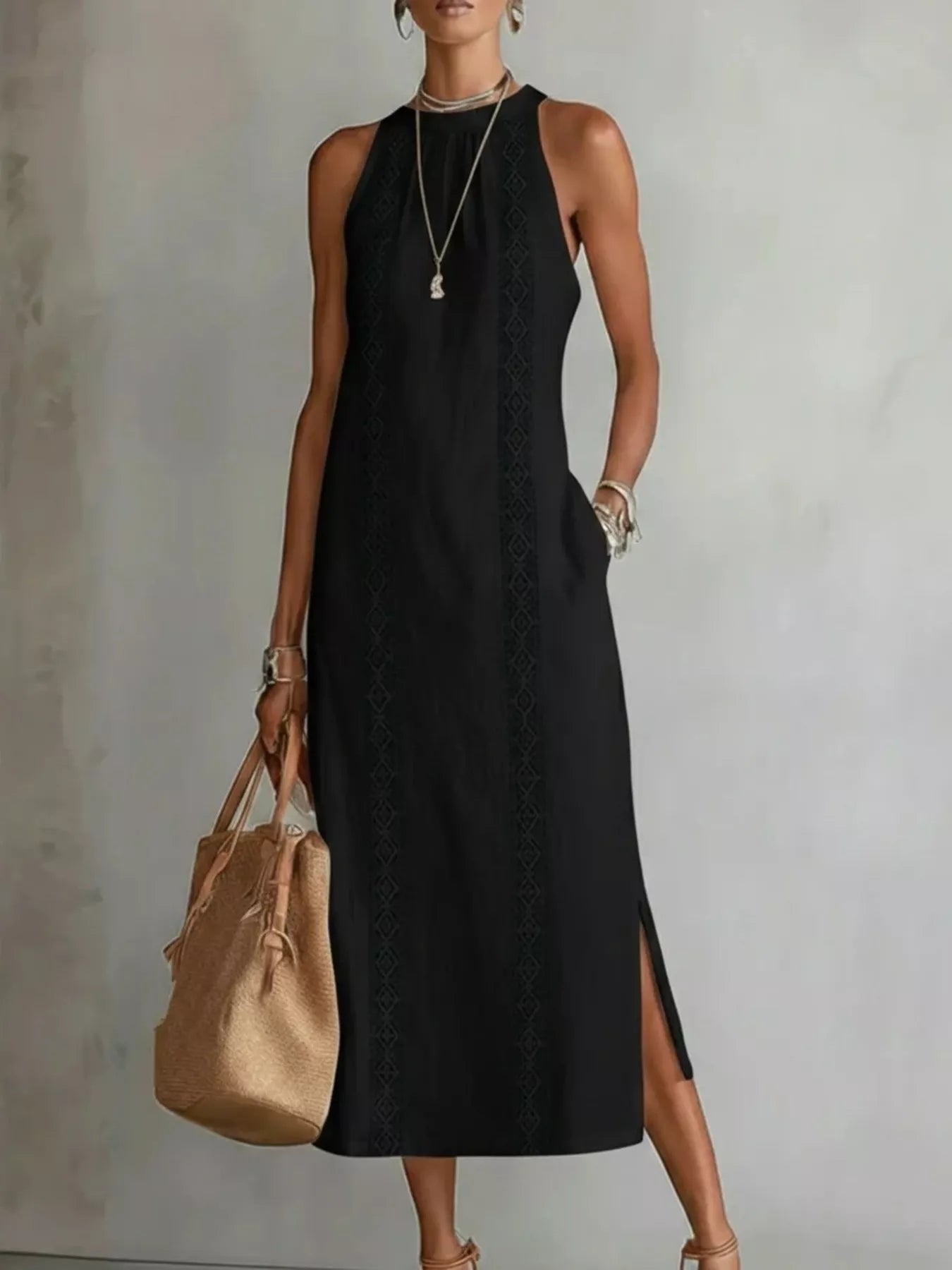Full Size Sleeveless Lace Trim Midi Dress Plus Size — additional view 3