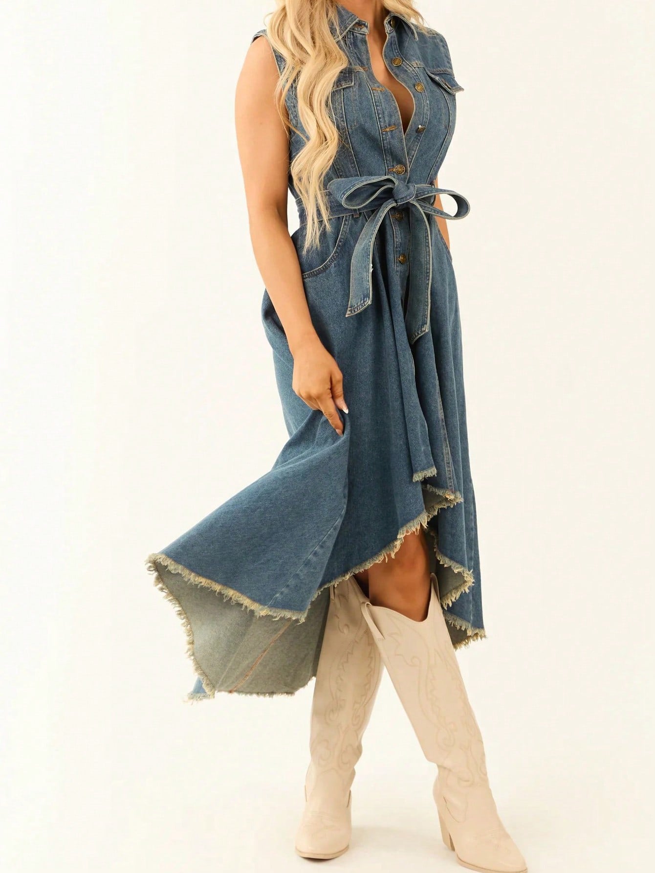 Sleeveless Empire Waist Dress with Hollow - Splashis