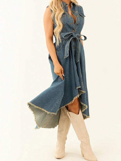 Sleeveless Empire Waist Dress with Hollow - Splashis