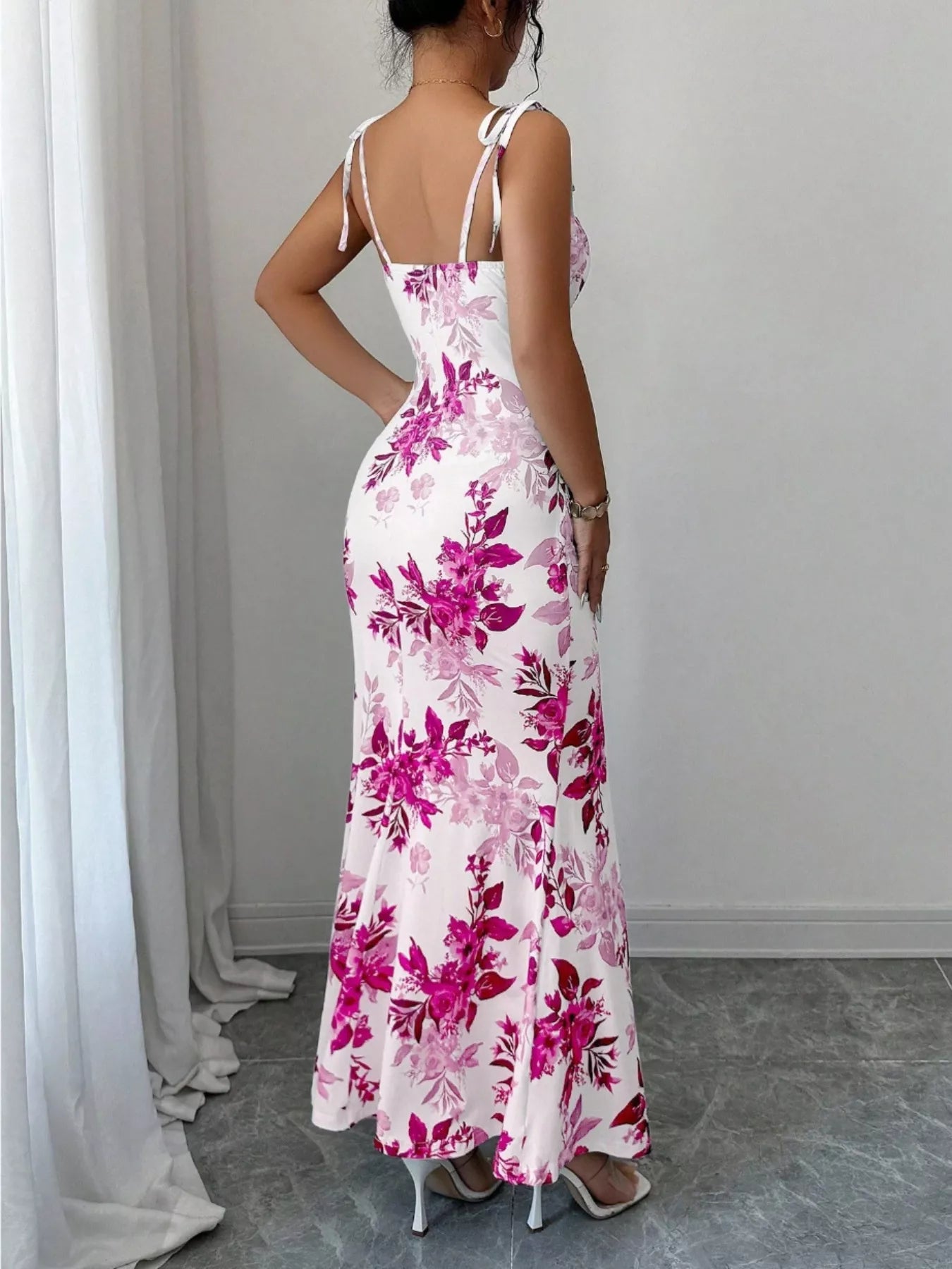 Printed Tie Strap Slit Maxi Dress-Maxi Dress.-Splashis-Splashis