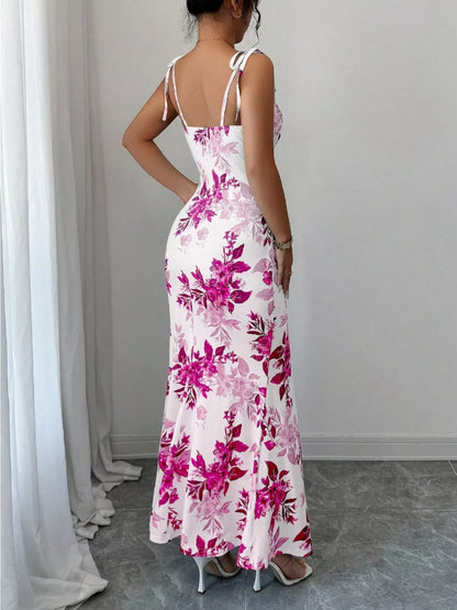 Printed Tie Strap Slit Maxi Dress-Maxi Dress.-Splashis-Splashis