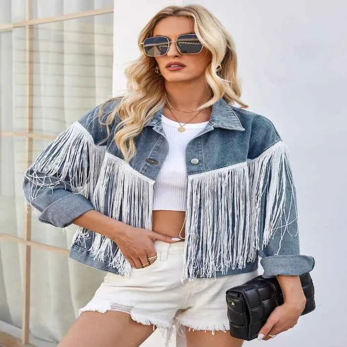 Tassel button-up denim jacket — primary view Main image
