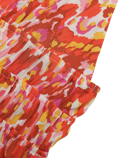 Printed V-Neck Sleeveless Smocked Maxi Dress-Maxi Dress.-Splashis-Splashis