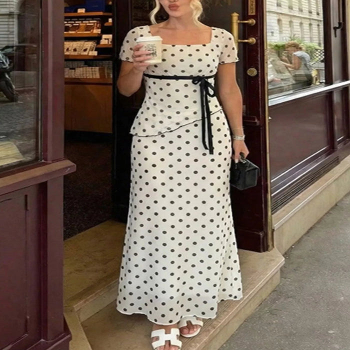 Polka Dot Square Neck Top and Skirt Set — primary view Main image