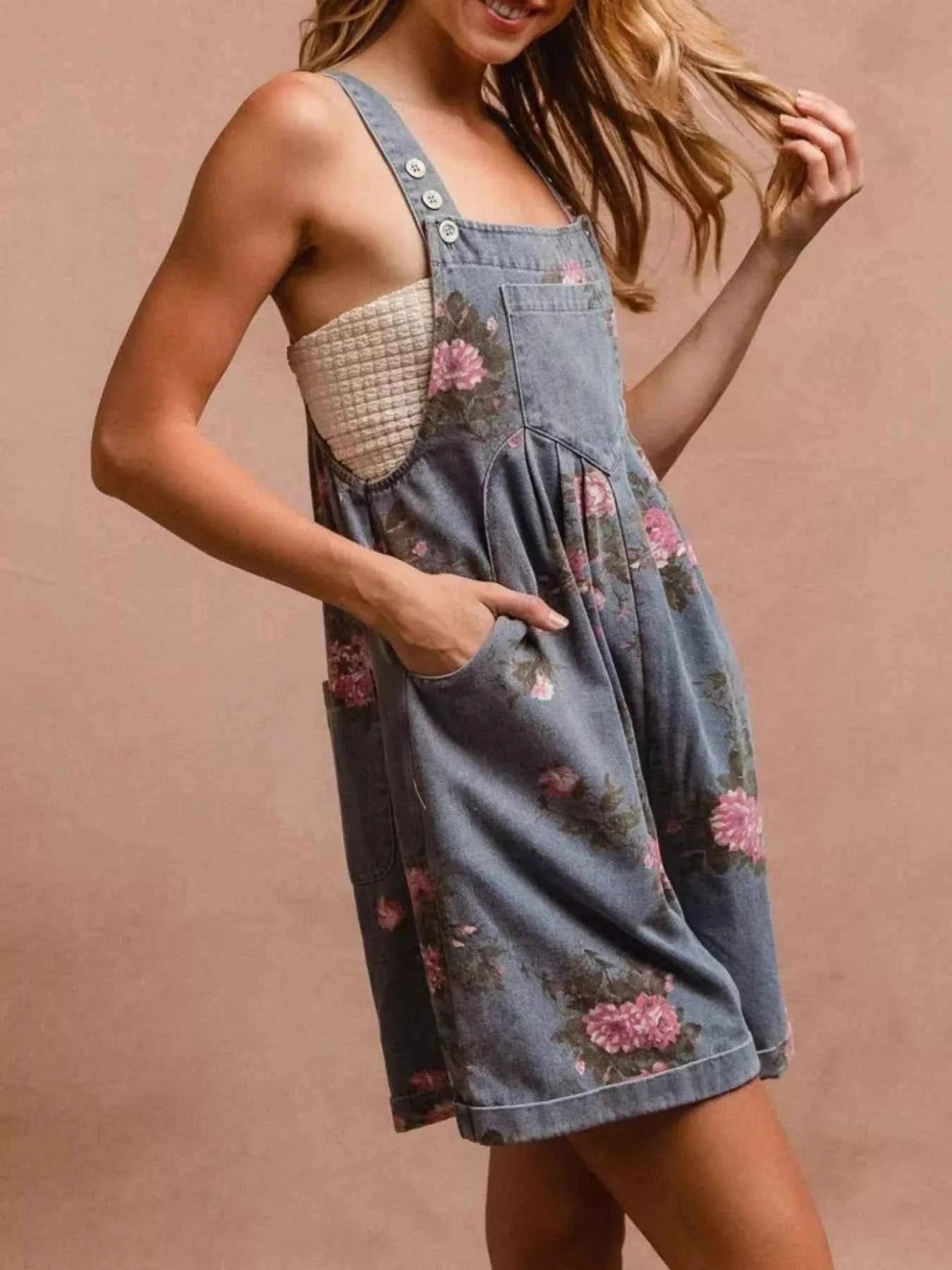 Floral Print Denim Overalls サブ画像