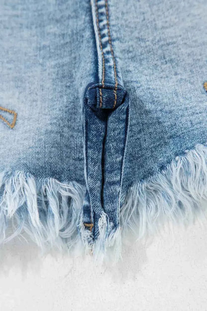 Western Embroidery Stud Denim Shorts - Splashis