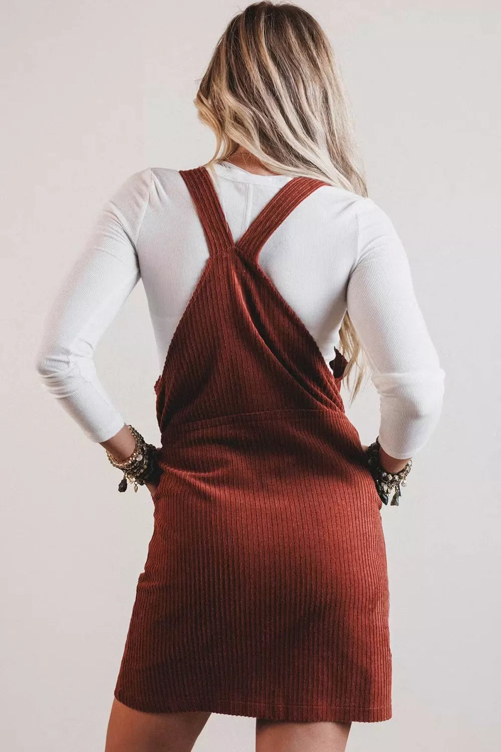 Ribbed Corduroy Zip-Up Sleeveless Pocket Sheath Dress Secondary image