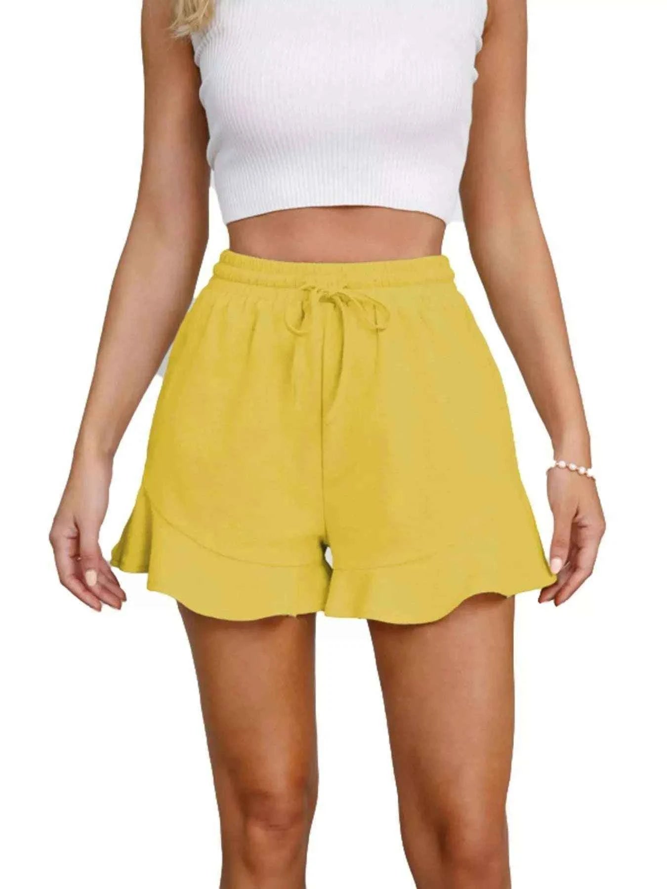 Ruffle Hem Drawstring Shorts - Splashis