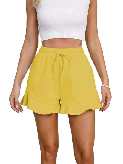 Ruffle Hem Drawstring Shorts - Splashis