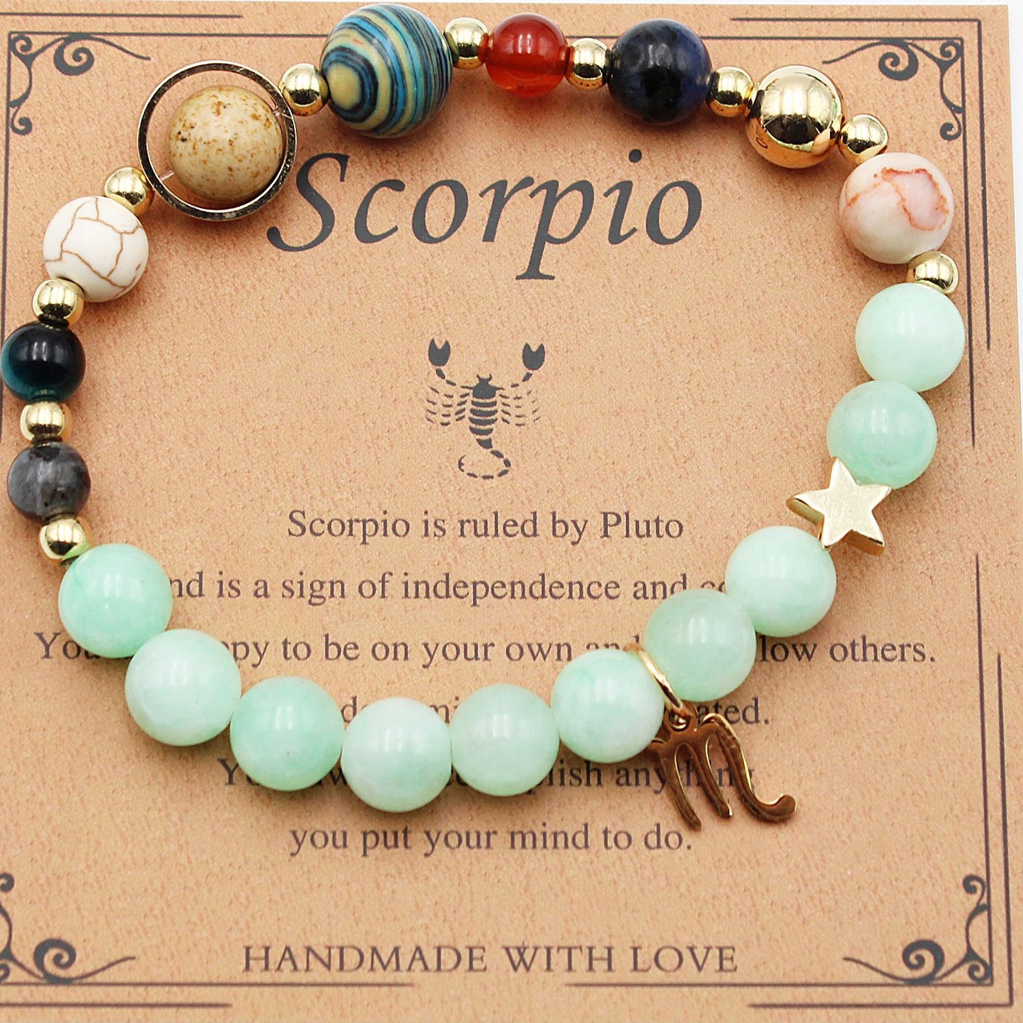 Eight Planets 12 Constellation Bracelet Morgan Stone Beaded Bracelet featuring zodiac signs and colors