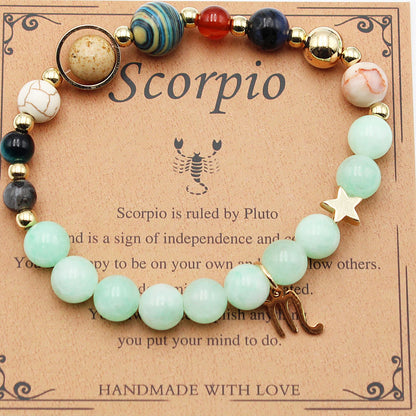 Eight Planets 12 Constellation Bracelet Morgan Stone Beaded Bracelet featuring zodiac signs and colors