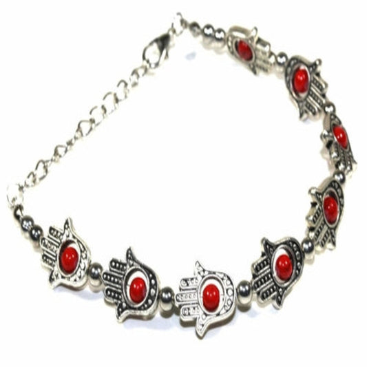 Evil eye red beads bracelet with Hamsa Hand charms for positive energy and protection