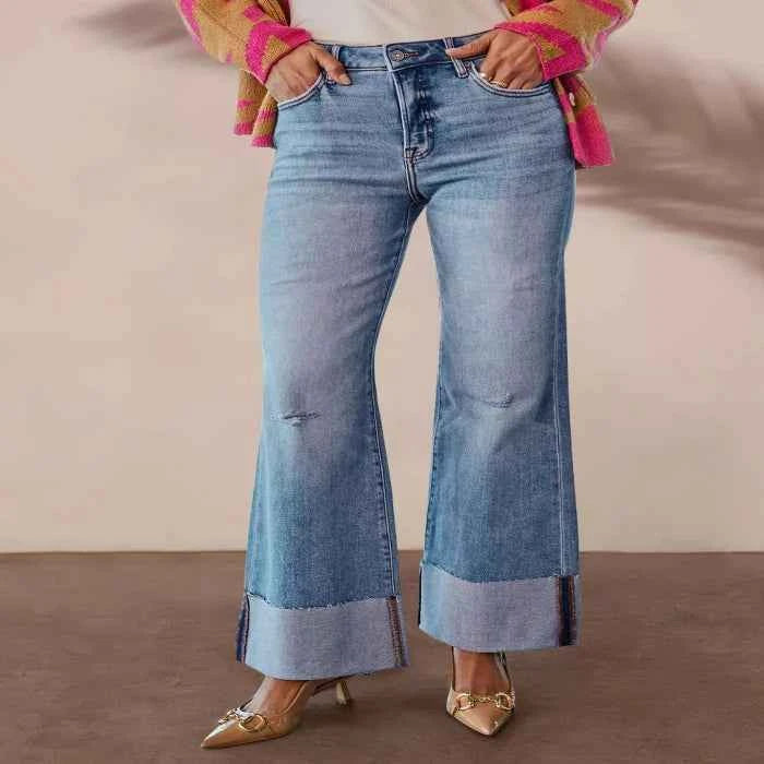 High-waisted distressed flare jeans — primary view Main image