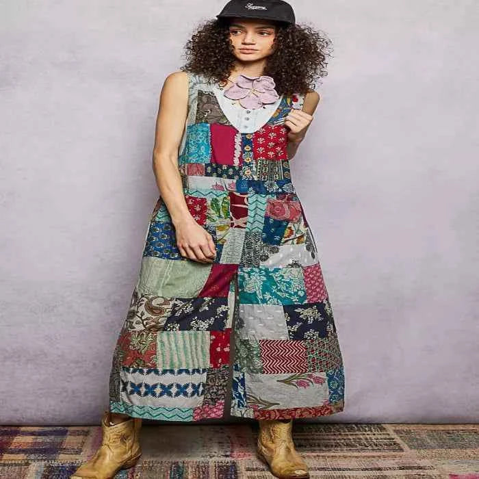 Sleeveless patchwork wide leg jumpsuit — primary view Main image