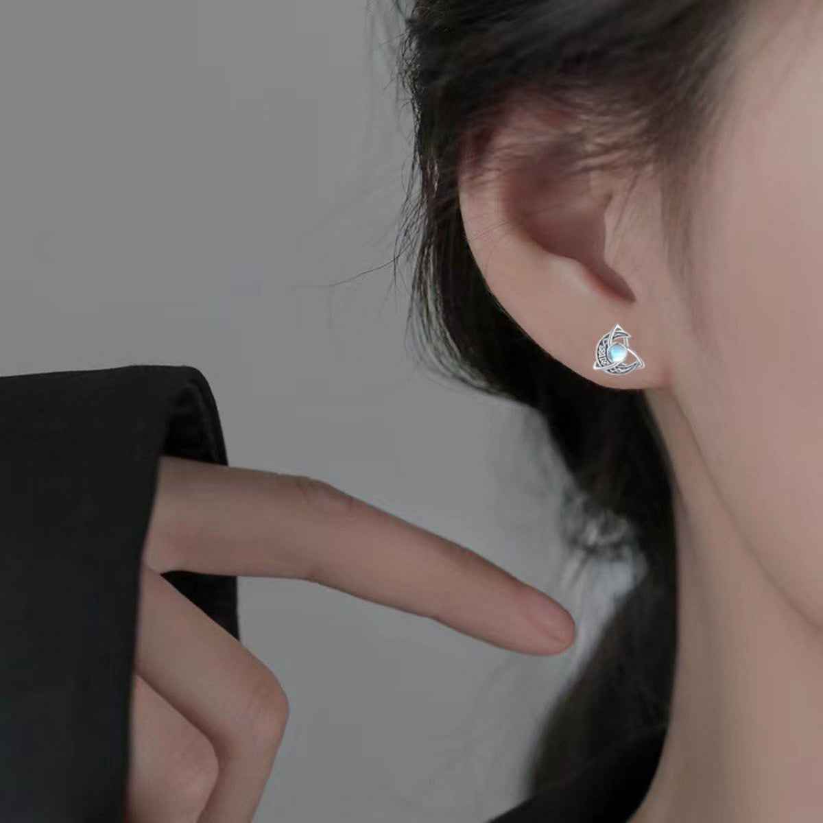 Moonstone-Style Stud Earrings (Silver-Plated) Secondary image