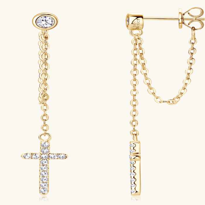 Moissanite cross earrings in 925 sterling silver — primary view