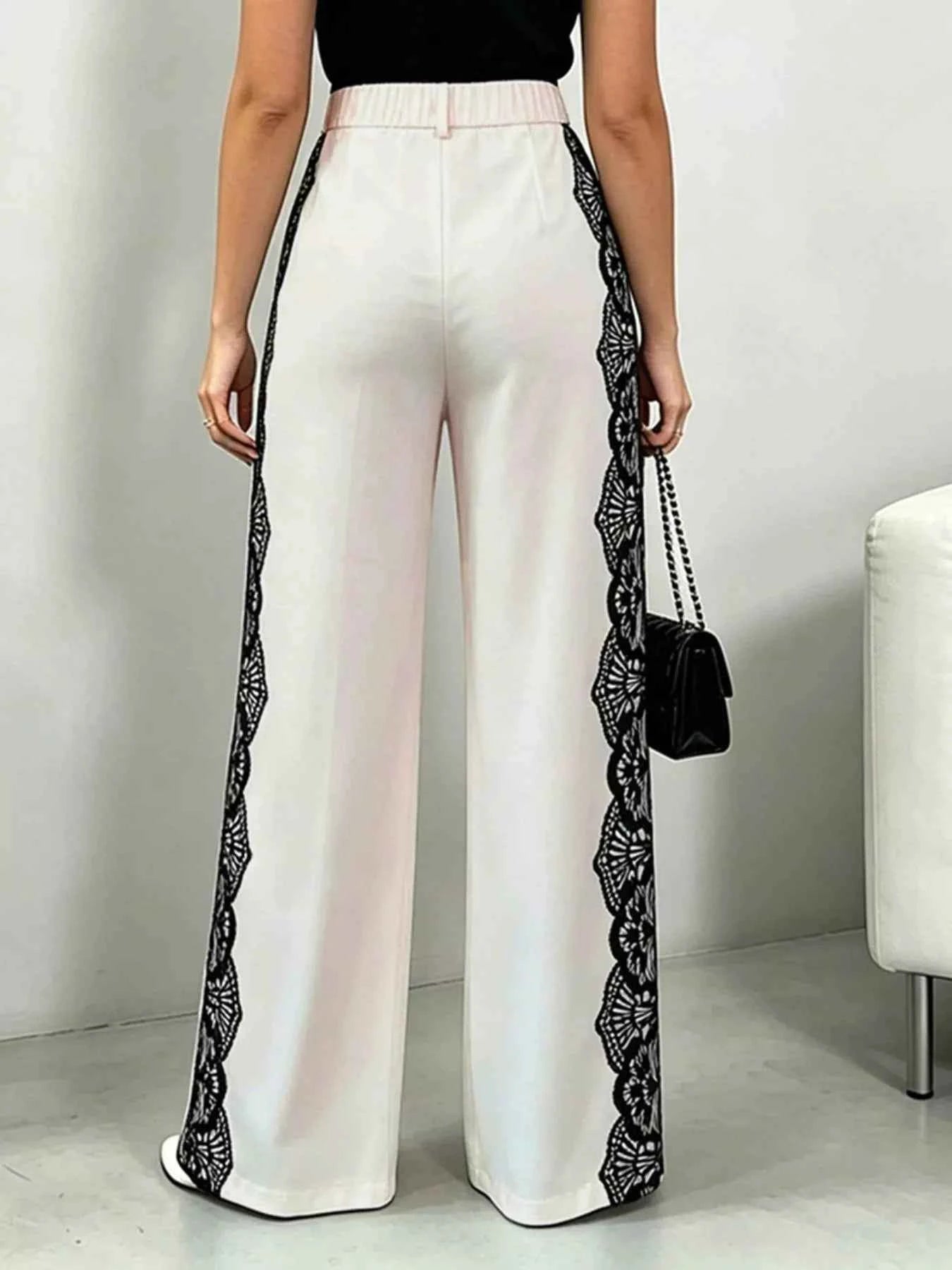 Lace Detail Wide Leg Pants for Chic Comfort and Effortless Style - Splashis