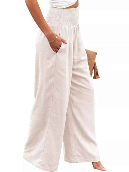 Smocked High Waisted Wide Leg Pants for Effortless Style and Comfort - Splashis
