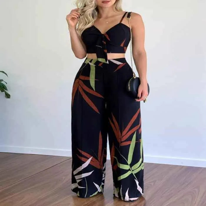 Tropical print spaghetti strap set — primary view 主图
