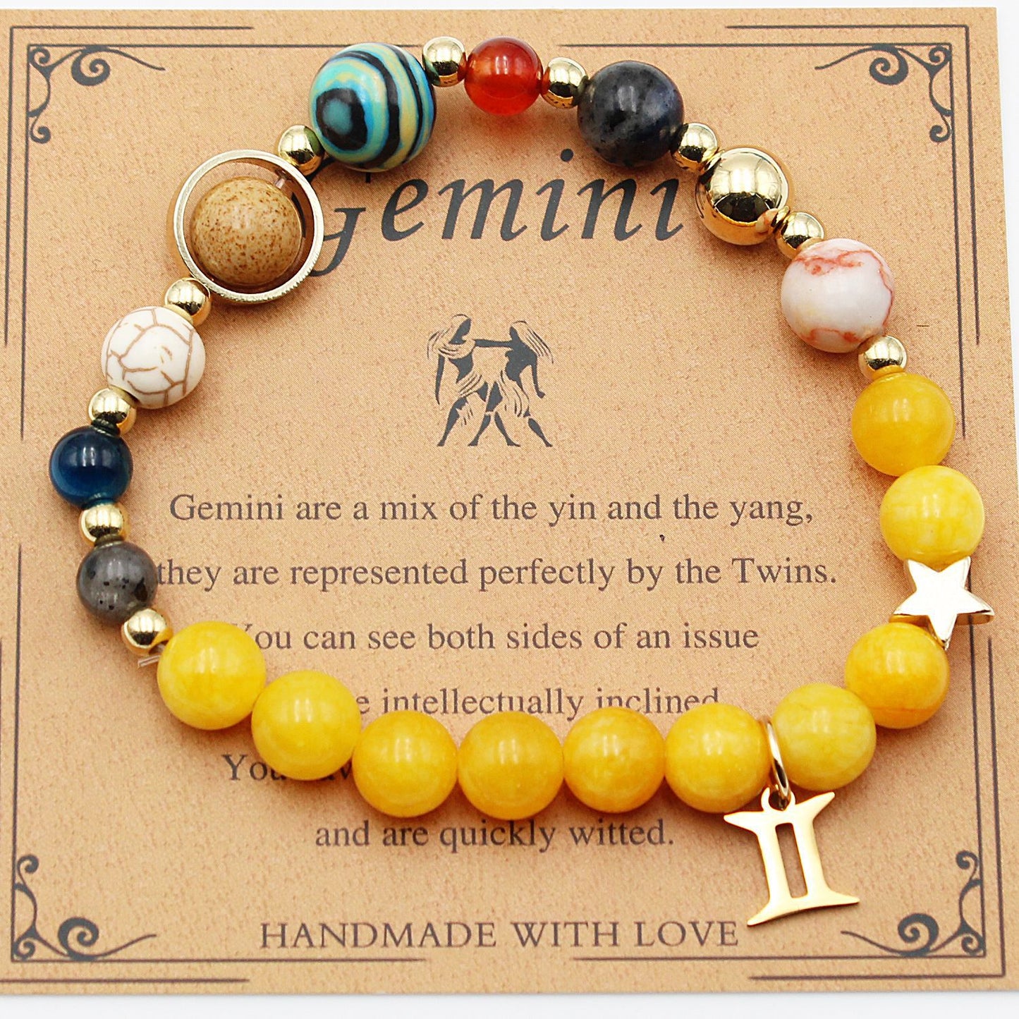 Eight Planets 12 Constellation Bracelet Morgan Stone Beaded Bracelet featuring zodiac signs and natural stones