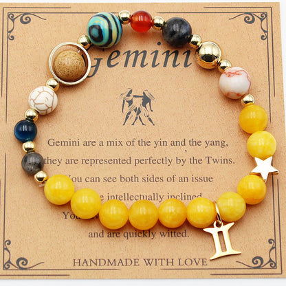 Eight Planets 12 Constellation Bracelet Morgan Stone Beaded Bracelet featuring zodiac signs and natural stones