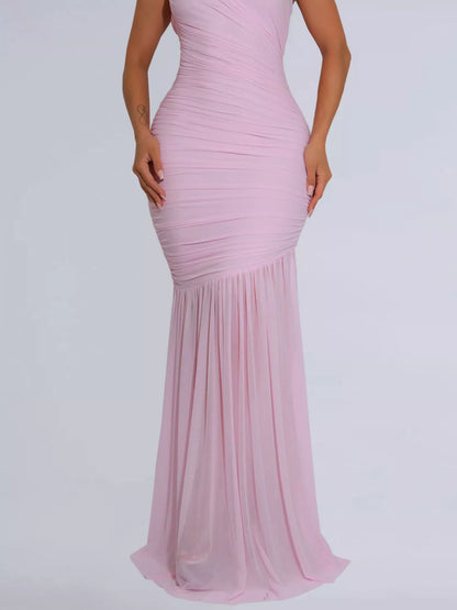 One-Shoulder Ruched Bodycon Maxi Dress-Maxi Dress.-Splashis-Splashis