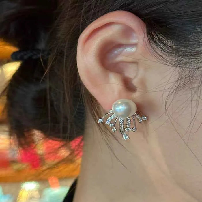 Zircon and pearl earrings in 925 sterling silver — primary view Main image