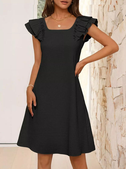 Ruffled Sleeve Square Neck Casual Dress-Casual Dresses-Splashis-Splashis