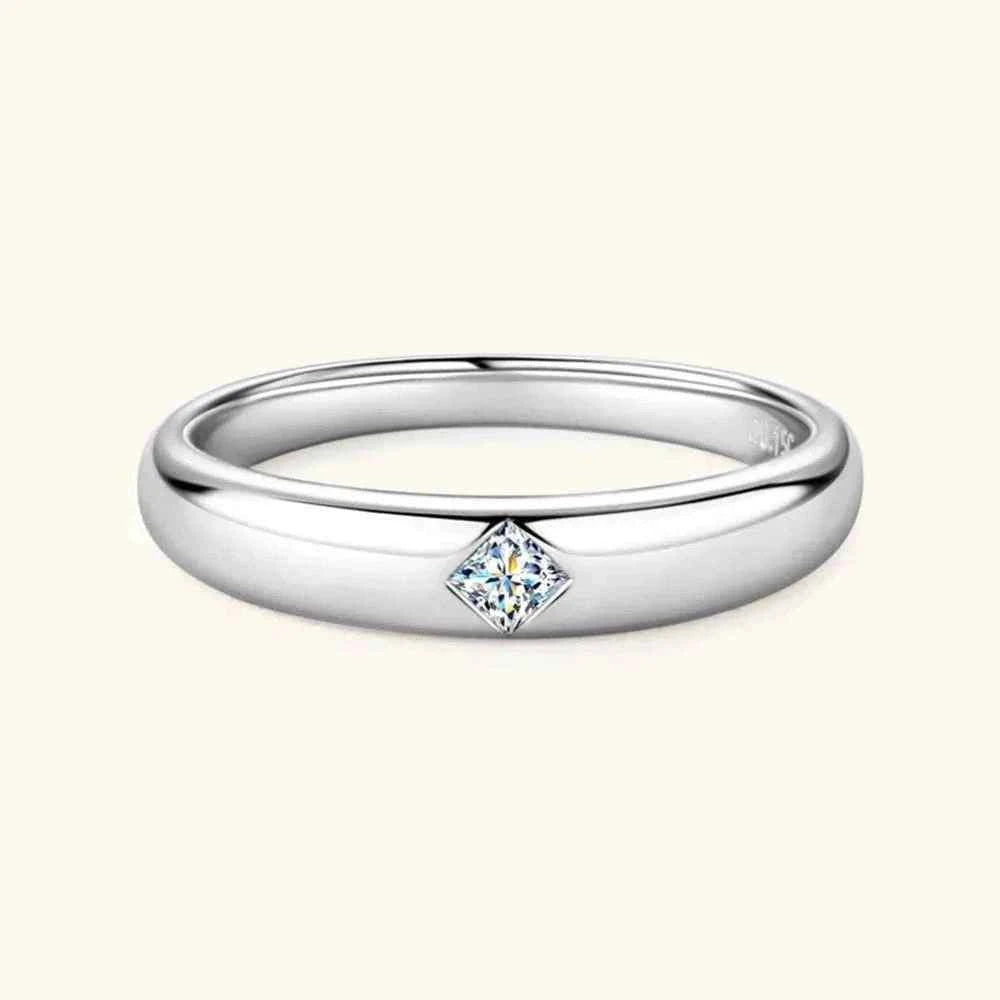 925 Sterling Silver Inlaid Moissanite Ring-Rings-Splashis-Color:Silver/Square-shaped drill-Size:8-Splashis