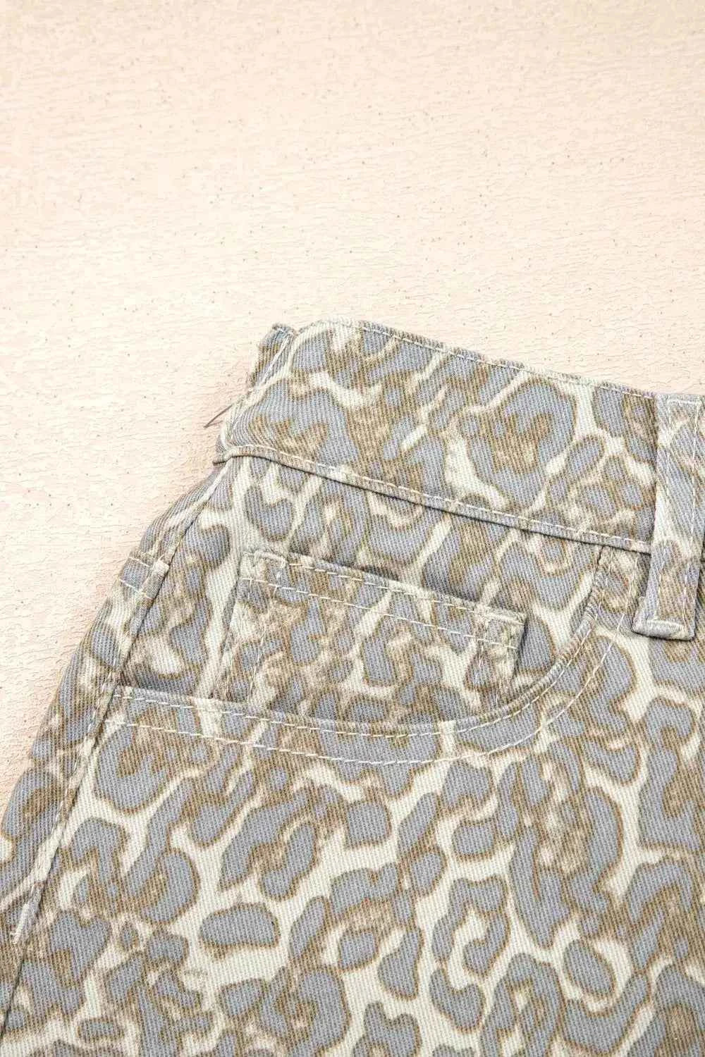 Raw Edge Leopard Print Denim Shorts - Splashis