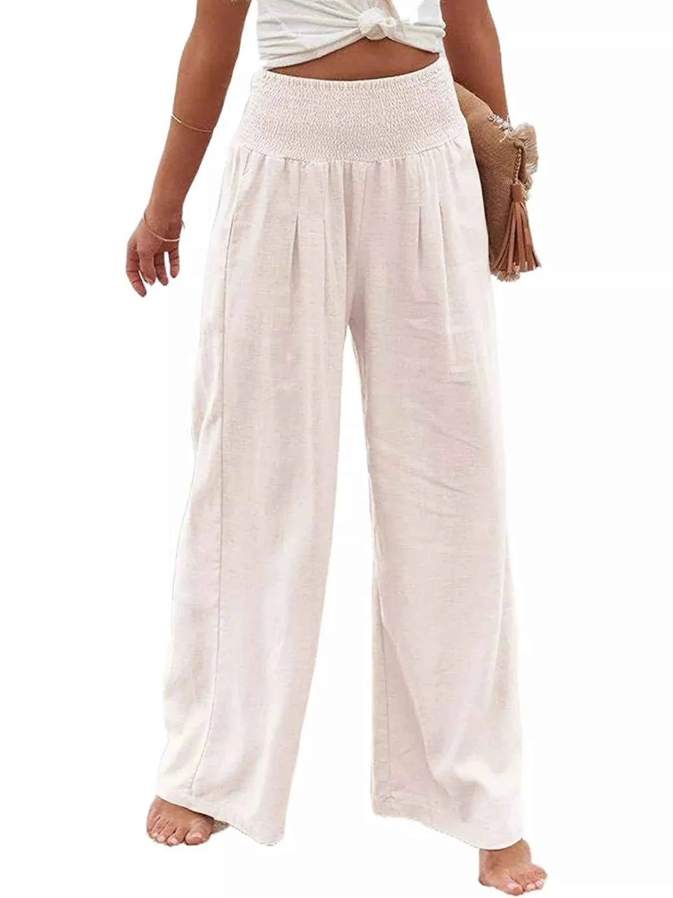 Smocked High Waisted Wide Leg Pants for Effortless Style and Comfort - Splashis