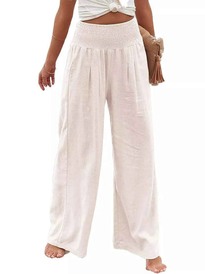 Smocked High Waisted Wide Leg Pants for Effortless Style and Comfort - Splashis