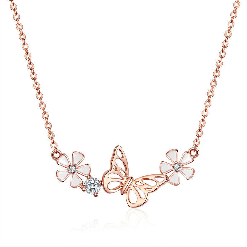 925 Silver Butterfly Flower Pendant Necklace - Splashis