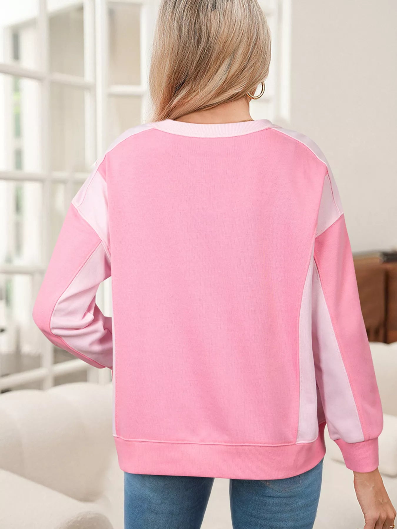 2-tone Color Block Patchwork Drop Shoulder Sweatshirt Secondary image