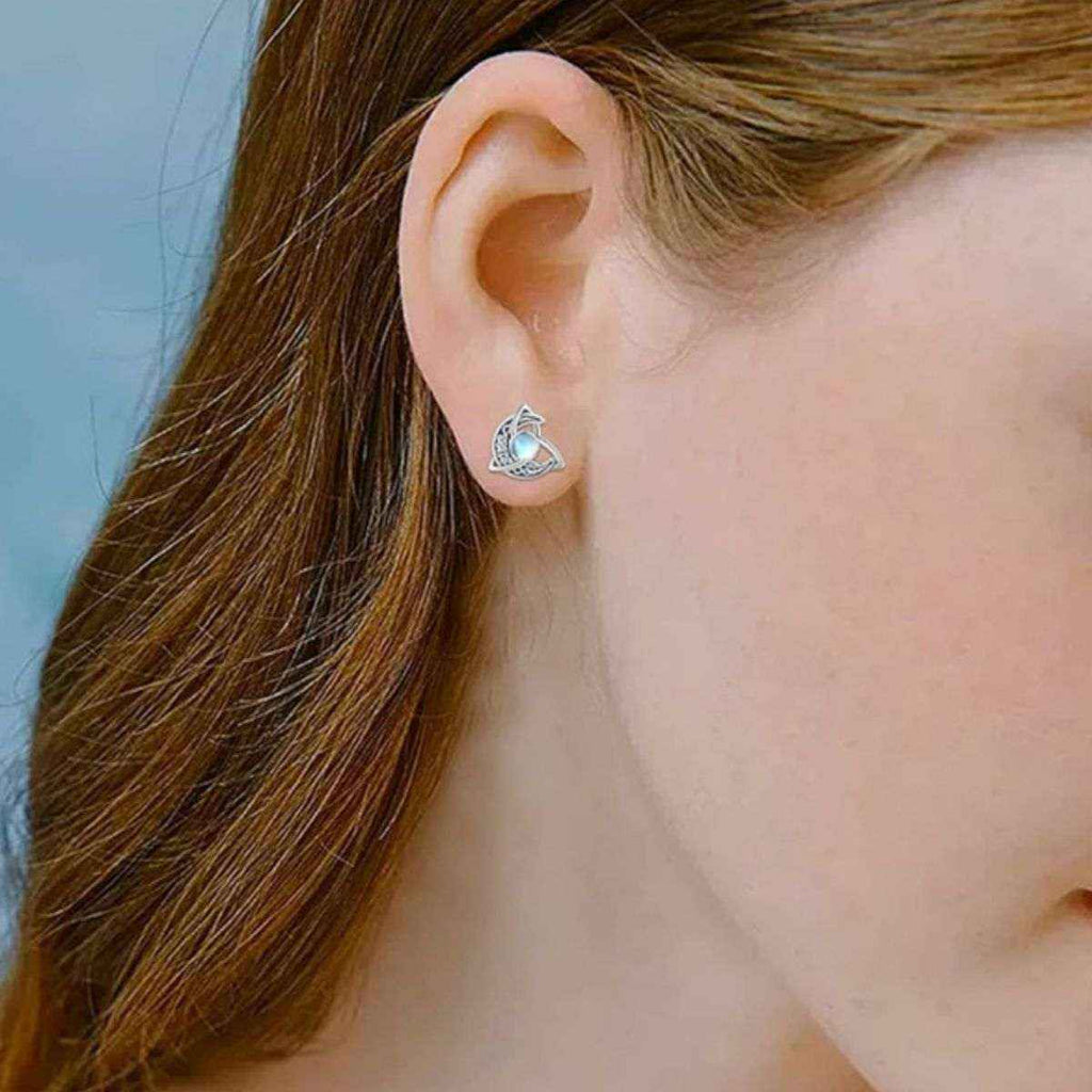 Moonstone stud earrings in 925 sterling silver — additional view 4