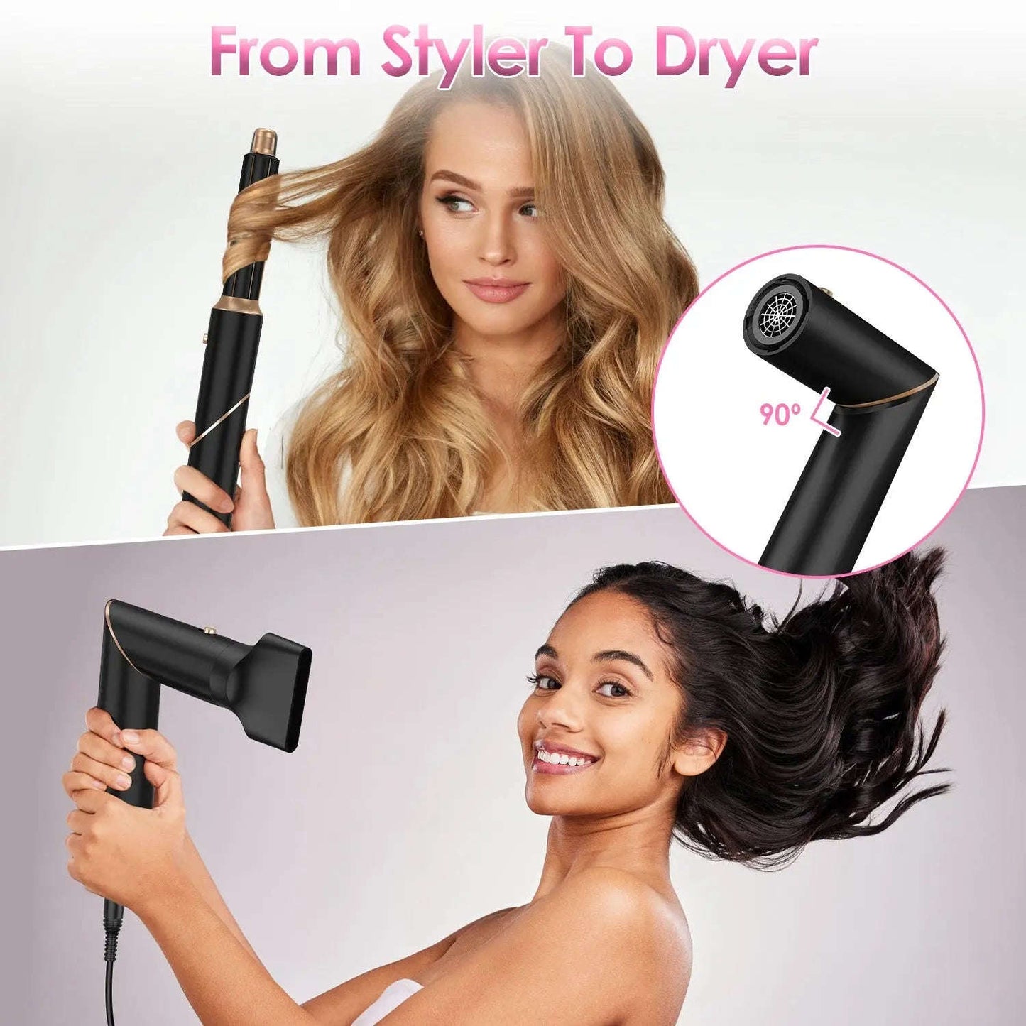 All-in-One Air Styler Splashis 1000w hair dryer 3 temperature settings 360 degree swivel cord 5 in 1 hair styler 6 foot power cable 60000 rpm motor adjustable heat hair dryer adult beginner friendly affordable airwrap affordable luxury beauty