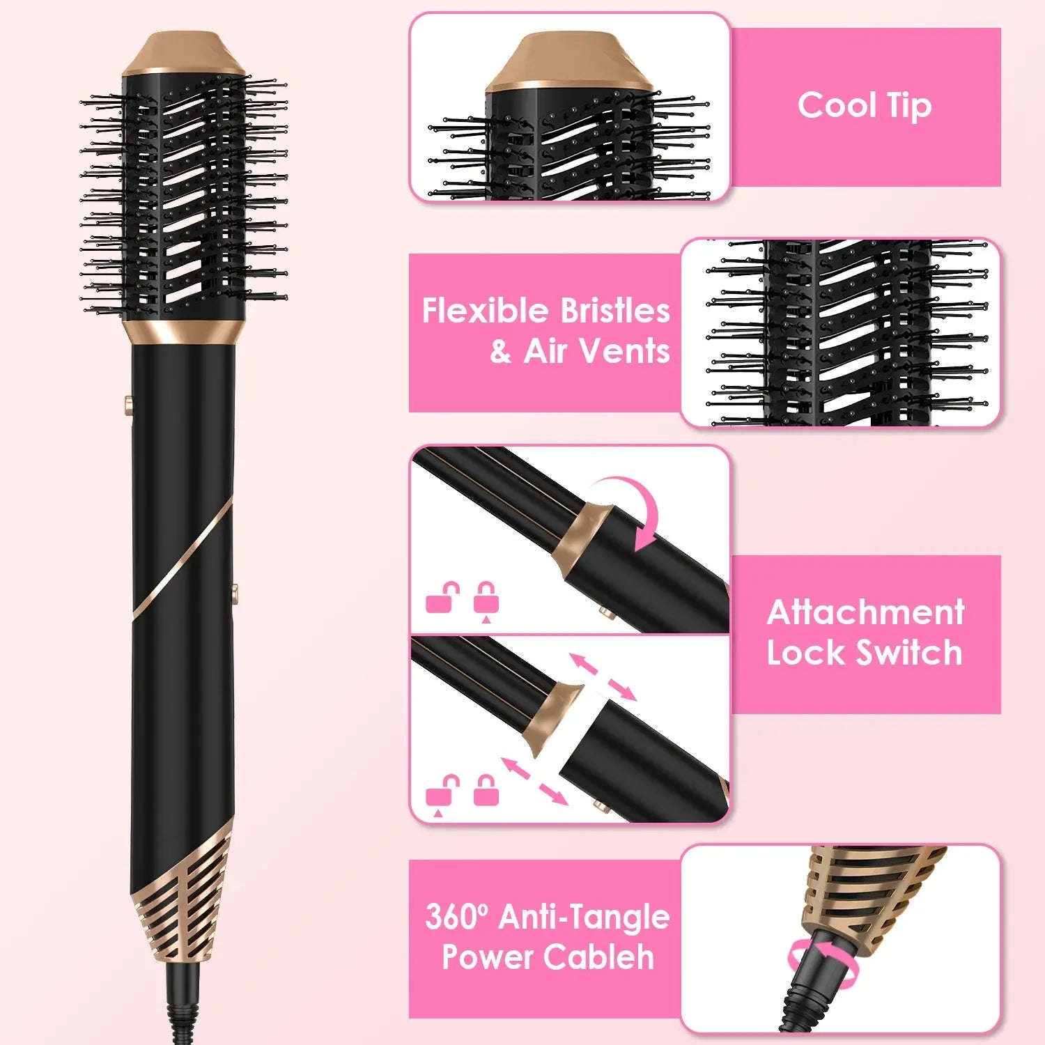 All-in-One Air Styler Splashis 1000w hair dryer 3 temperature settings 360 degree swivel cord 5 in 1 hair styler 6 foot power cable 60000 rpm motor adjustable heat hair dryer adult beginner friendly affordable airwrap affordable luxury beauty