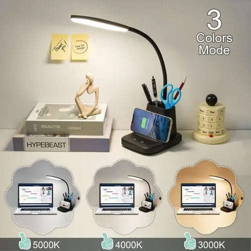 All-in-One LED Lamp & Organizer Splashis 10W wireless charging 3 color modes 4 in 1 lamp adjustable brightness adjustable desk lamp aesthetic ambient lighting anti glare lamp apartment essentials beauty light bedroom decor bedroom lamp bedside