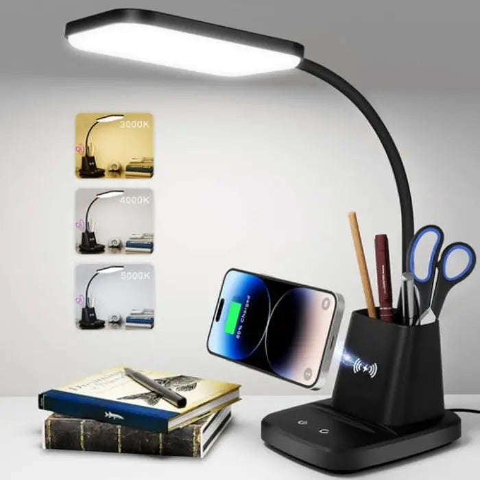 All-in-One LED Lamp & Organizer Splashis 10W wireless charging 3 color modes 4 in 1 lamp adjustable brightness adjustable desk lamp aesthetic ambient lighting anti glare lamp apartment essentials beauty light bedroom decor bedroom lamp bedside