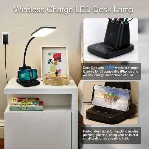LED Desk Lamp with Wireless Charger - Essential Black Home Office Lighting Secondary image