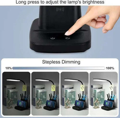 All-in-One LED Lamp & Organizer Splashis 10W wireless charging 3 color modes 4 in 1 lamp adjustable brightness adjustable desk lamp aesthetic ambient lighting anti glare lamp apartment essentials beauty light bedroom decor bedroom lamp bedside