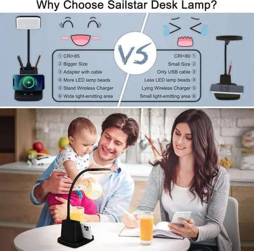 All-in-One LED Lamp & Organizer Splashis 10W wireless charging 3 color modes 4 in 1 lamp adjustable brightness adjustable desk lamp aesthetic ambient lighting anti glare lamp apartment essentials beauty light bedroom decor bedroom lamp bedside
