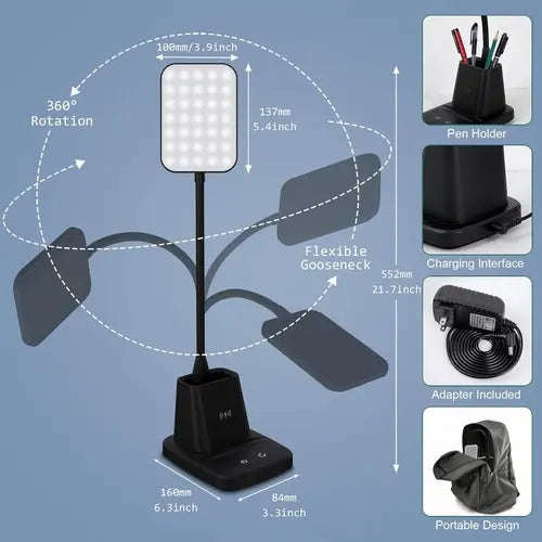 All-in-One LED Lamp & Organizer Splashis 10W wireless charging 3 color modes 4 in 1 lamp adjustable brightness adjustable desk lamp aesthetic ambient lighting anti glare lamp apartment essentials beauty light bedroom decor bedroom lamp bedside