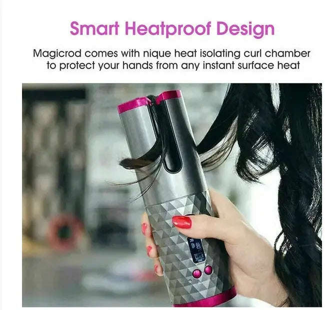 Auto-Rotating Wireless Curler Splashis adjustable heat curler affordable luxury all hair types auto curling iron auto-rotating curler auto-wrap curler automatic curling iron barrel curler battery-powered curling iron beach waves tool beachy